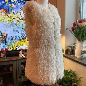 Melady Ivory Faux Fur Shag Button Front Vest